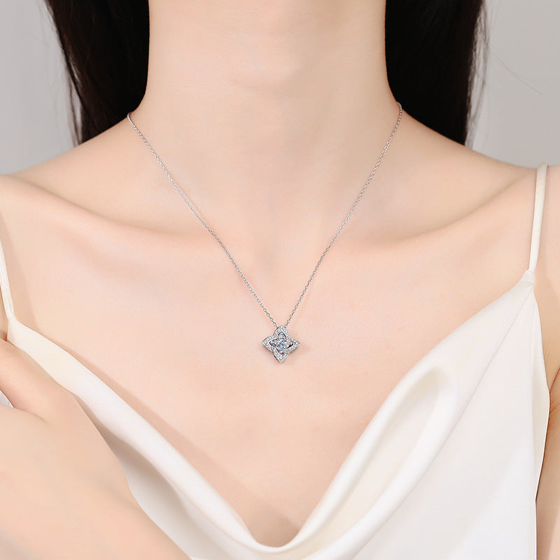 Royal blue moissanite necklace with zircon in 925 silver