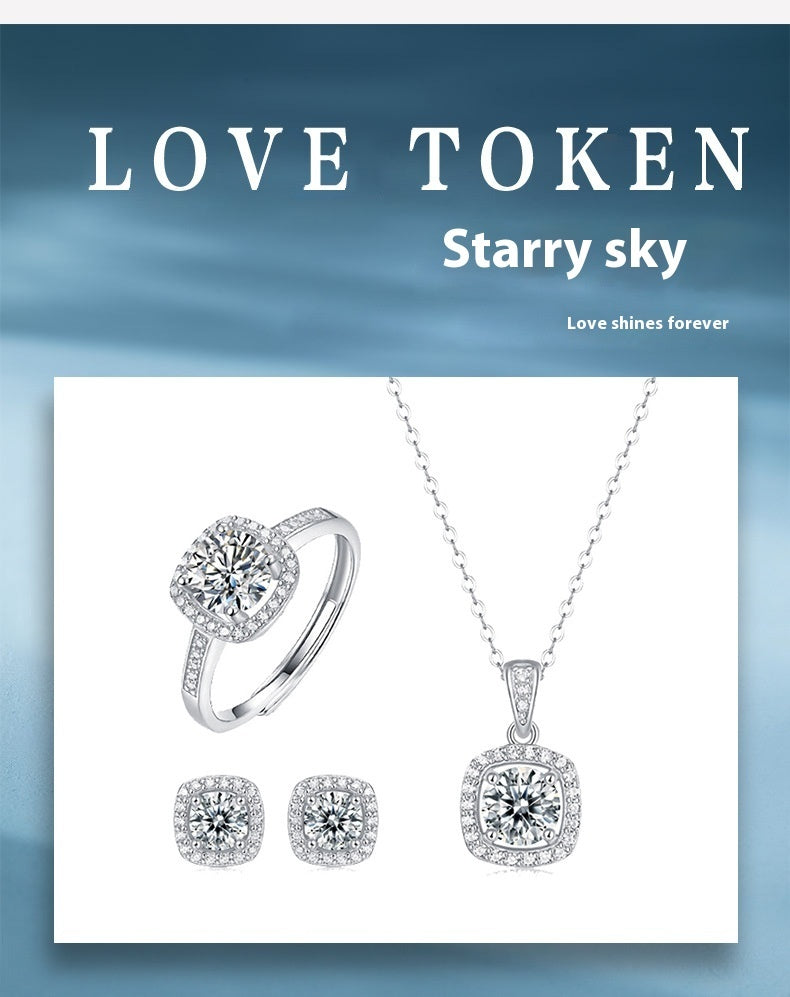 3-piece moissanite set in Korean geometric style